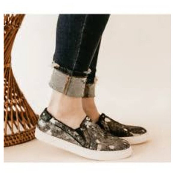 Boutique by Corky's Pine Top Studded Metallic Cowhide Leather Slip On Sneakers - Picture 1 of 16